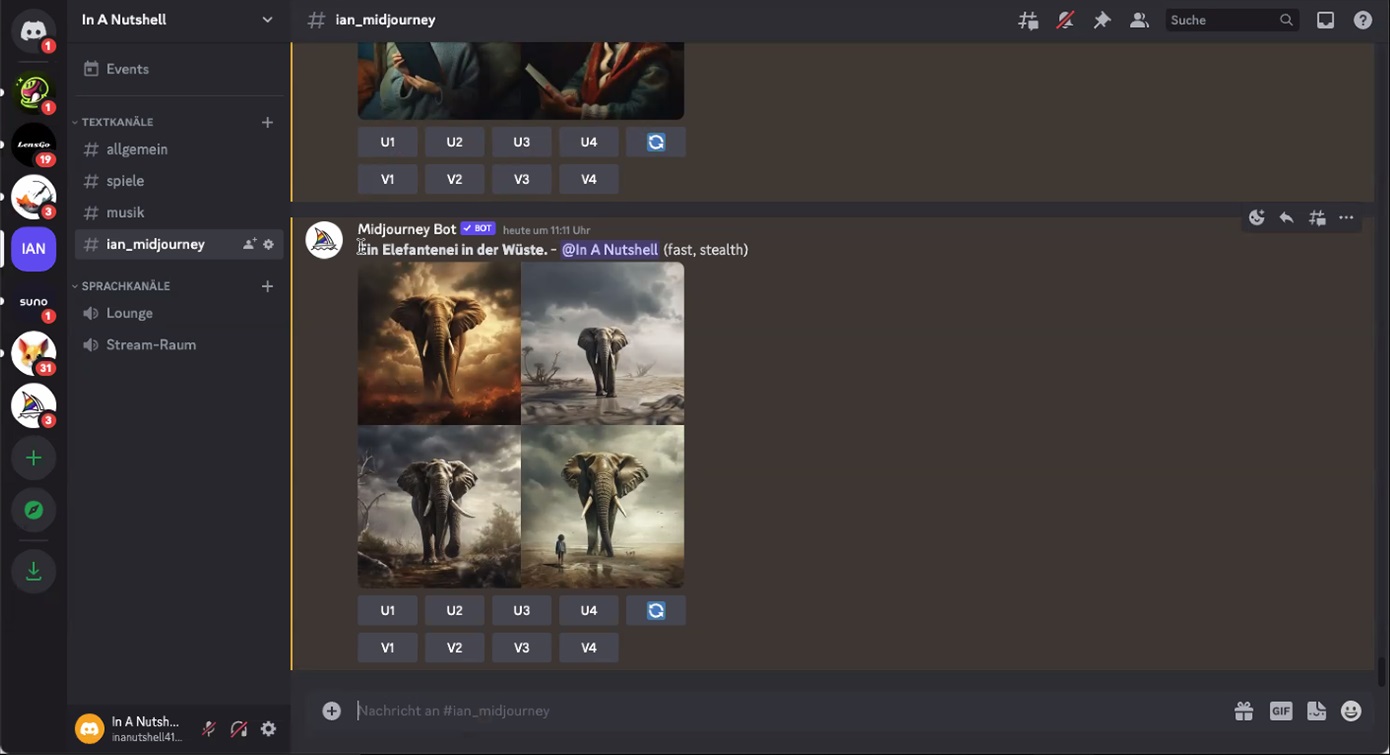 Mit Midjourney generiertes Bild "Elefant in der Wüste"