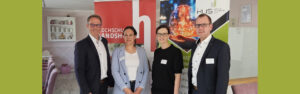 Die Referenten Marc Bicker (links) und Prof. Dr. Marcus Jautze (rechts) mit Dr. Marion Kühn (2.v.l.), Innovations- und Transfermanagerin im KUS, und Susanne Schmid (3.v.l.), zuständig für das Handlungsfeld Nachhaltigkeit im KUS.